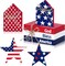 5 Pcs 4th of July Tiered Tray Decor Patriotic Table Decor Memorial Day Decorations Wooden Star Sign God Bless America Faux Book Bundle for Independence Labor Day Home Tabletop Bookshelf